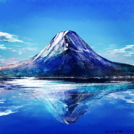 富士山の油彩画風イラスト