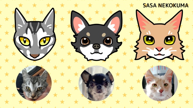 ゆるシンプルな動物の似顔絵イラスト