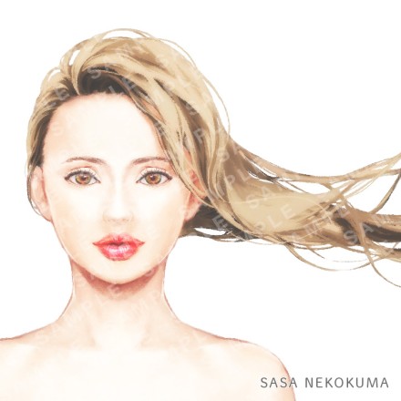 長い髪をたなびかせる女性のイラスト