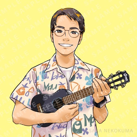 楽器を持った男性の似顔絵イラスト