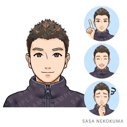 ブログアイコン用の男性の似顔絵イラスト(表情差分あり)