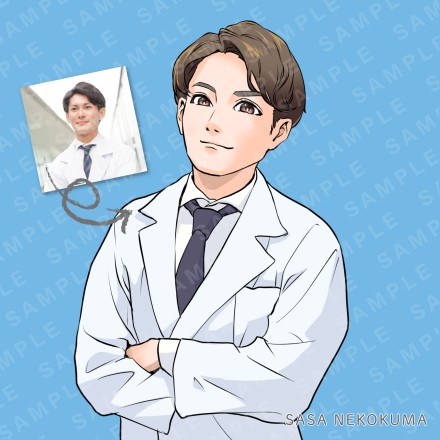 白衣の男性の似顔絵イラスト